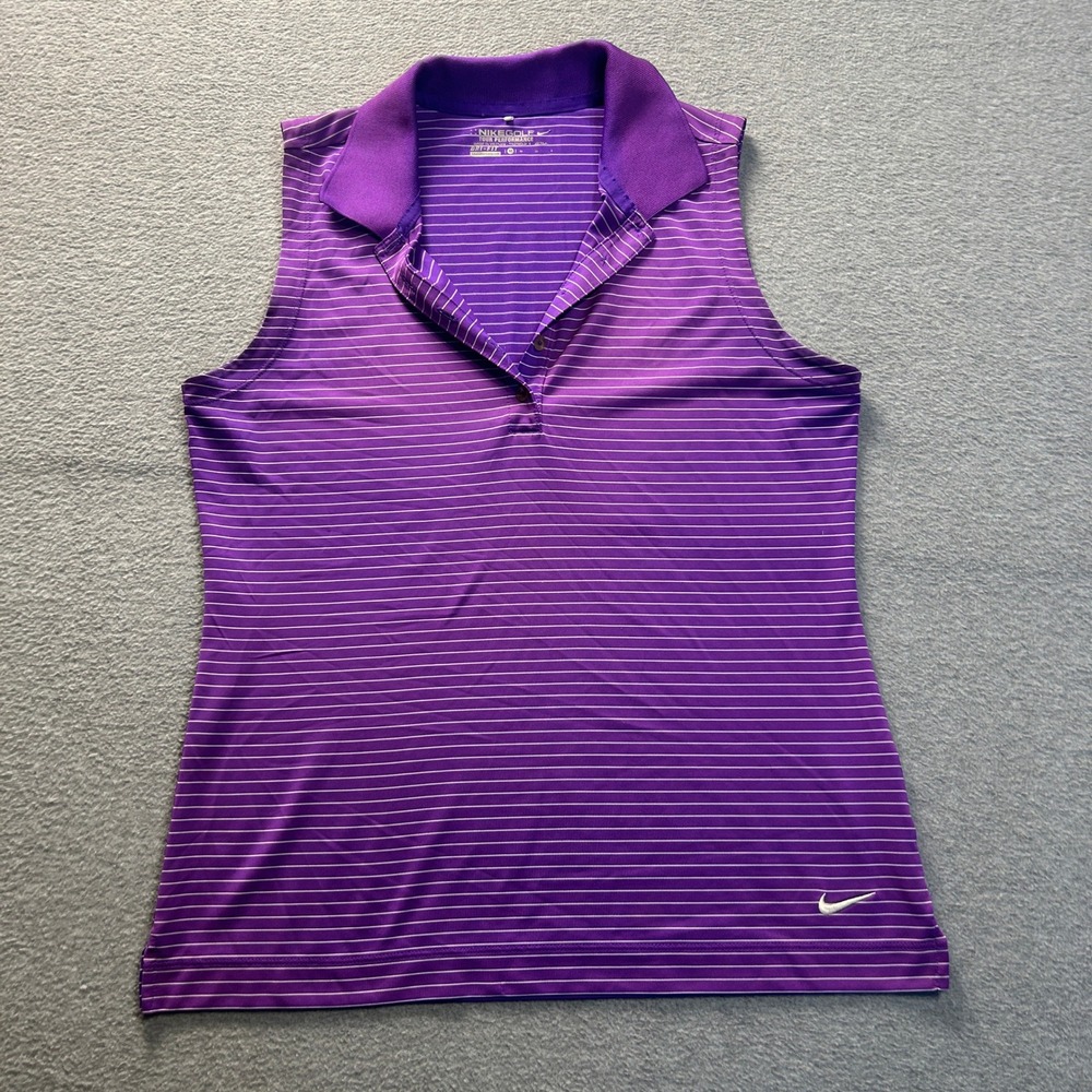 Nike Golf Tour Performance Sleeveless Polo Womens Medium Purple Dri Fit Striped